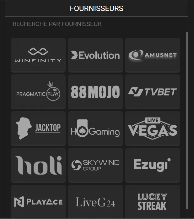 Fournisseurs de jeux